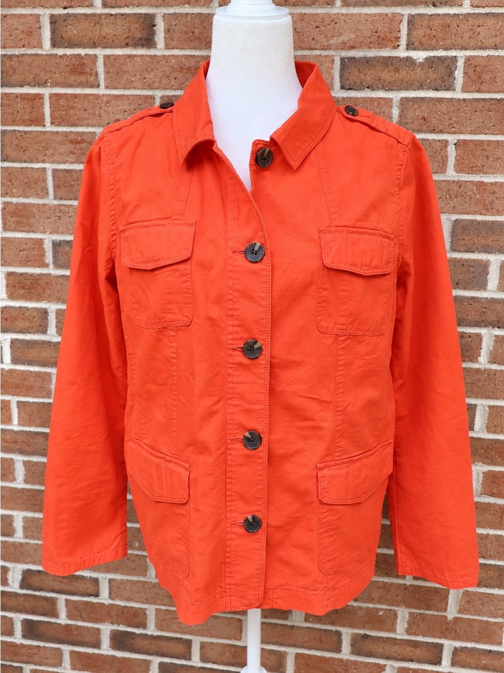 Talbots Utility Jacket Womenâs Large Orange Cotton Field Jacket